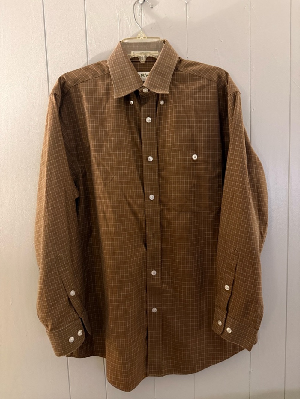 Orvis Men's Brown Plaid Button-Down Shirt